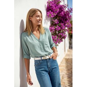 Schlupfbluse LASCANA, Damen, Gr. 42, grün (lindgrün), Web, Obermaterial: 100% Viskose, unifarben, figurumspielend hüftlang, V-Ausschnitt, mit Riegel gerader Abschluss, Blusen Schlupfbluse, mit 3/4-Ärmeln und Knopfleiste, Damenbluse Schlupfbluse LASCANA, Damen, Gr. 42, grün (lindgrün), Web, Obermaterial: 100% Viskose, unifarben, figurumspielend hüftlang, V-Ausschnitt, mit Riegel gerader Abschluss, Blusen Schlupfbluse, mit 3/4-Ärmeln und Knopfleiste, Damenbluse