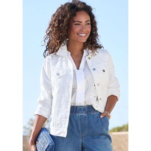 Jeansjacke LASCANA, Damen, Gr. 34, blau (weiß), Denim/Jeans, Obermaterial: 100% Baumwolle, unifarben, figurumspielend hüftlang, 1-Knopf-Manschette, Jacken Jeansjacke, mit zwei Pattentaschen, Denimjacke aus Baumwolle, Sommerjacke Jeansjacke LASCANA, Damen, Gr. 34, blau (weiß), Denim/Jeans, Obermaterial: 100% Baumwolle, unifarben, figurumspielend hüftlang, 1-Knopf-Manschette, Jacken Jeansjacke, mit zwei Pattentaschen, Denimjacke aus Baumwolle, Sommerjacke