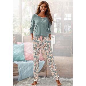 Pyjama LASCANA, Damen, Gr. 32/34, jadegrün, bedruckt, Single Jersey, Obermaterial: 100% Baumwolle, bedruckt, Basic lang, Rundhals, eingesetzt,mit Aufschlag,mit Riegel, Homewear-Sets Pyjama, mit gemusterter Hose Pyjama LASCANA, Damen, Gr. 32/34, jadegrün, bedruckt, Single Jersey, Obermaterial: 100% Baumwolle, bedruckt, Basic lang, Rundhals, eingesetzt,mit Aufschlag,mit Riegel, Homewear-Sets Pyjama, mit gemusterter Hose