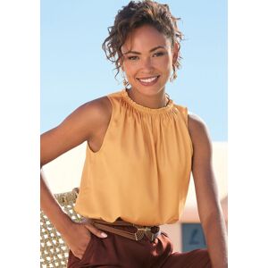 Blusentop LASCANA, Damen, Gr. 38, goldfarben, Satin, Obermaterial: 100% Polyester, unifarben, figurumspielend hüftlang, hoch geschlossener Ausschnitt, Blusen Blusentop, aus Satin, elegantes Satintop, festliches Partytop Blusentop LASCANA, Damen, Gr. 38, goldfarben, Satin, Obermaterial: 100% Polyester, unifarben, figurumspielend hüftlang, hoch geschlossener Ausschnitt, Blusen Blusentop, aus Satin, elegantes Satintop, festliches Partytop