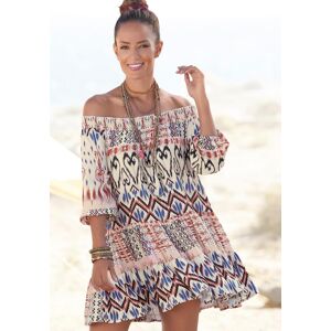Tunikakleid BUFFALO "mit Carmenausschnitt, luftiges Strandkleid mit Ethnomuster", Damen, Gr. 40/42, N-Gr, beige (creme, bedruckt), Web, Obermaterial: 100% Viskose, bedruckt, ethno, figurumspielend ca. Mitte Oberschenkel, Carmenausschnitt, Kleider Tunikakl Tunikakleid BUFFALO "mit Carmenausschnitt, luftiges Strandkleid mit Ethnomuster", Damen, Gr. 40/42, N-Gr, beige (creme, bedruckt), Web, Obermaterial: 100% Viskose, bedruckt, ethno, figurumspielend ca. Mitte Oberschenkel, Carmenausschnitt, Kleider Tunikakl