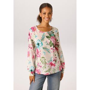 Schlupfbluse ANISTON CASUAL, Damen, Gr. 40, sand, fuchsia, pink, rosa, türkis, grün, weiß, hellgrün, taupe, gelb, orange, Web, Obermaterial: 100% Baumwolle, bedruckt, geblümt, lässig geschnitten hüftbedeckend, Rundhals, Smokbündchen mit Gummizug, Blusen S Schlupfbluse ANISTON CASUAL, Damen, Gr. 40, sand, fuchsia, pink, rosa, türkis, grün, weiß, hellgrün, taupe, gelb, orange, Web, Obermaterial: 100% Baumwolle, bedruckt, geblümt, lässig geschnitten hüftbedeckend, Rundhals, Smokbündchen mit Gummizug, Blusen S