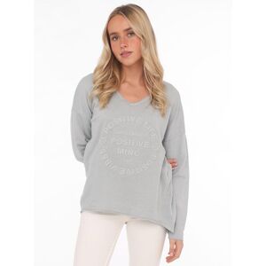 Sweatshirt ZWILLINGSHERZ "Positive Mind", Damen, Gr. SM (S/M), grau (hellgrau), Sweatware, Obermaterial: 70% Baumwolle, 30% Polyester, unifarben, used, lässig geschnitten Po-bedeckend, V-Ausschnitt, Sweatshirts Sweatshirt, ausgefranster V-Ausschnitt, Used Sweatshirt ZWILLINGSHERZ "Positive Mind", Damen, Gr. SM (S/M), grau (hellgrau), Sweatware, Obermaterial: 70% Baumwolle, 30% Polyester, unifarben, used, lässig geschnitten Po-bedeckend, V-Ausschnitt, Sweatshirts Sweatshirt, ausgefranster V-Ausschnitt, Used