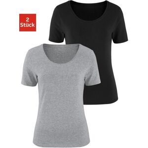 T-Shirt VIVANCE "aus elastischer Baumwoll-Qualität", Damen, Gr. 32/34, grau (grau, meliert, schwarz), Single Jersey, Obermaterial: 95% Baumwolle, 5% Elasthan, unifarben, Basic, bequem normal, tiefer Rundhals, Shirts T-Shirt, sommerliche T-Shirts T-Shirt VIVANCE "aus elastischer Baumwoll-Qualität", Damen, Gr. 32/34, grau (grau, meliert, schwarz), Single Jersey, Obermaterial: 95% Baumwolle, 5% Elasthan, unifarben, Basic, bequem normal, tiefer Rundhals, Shirts T-Shirt, sommerliche T-Shirts