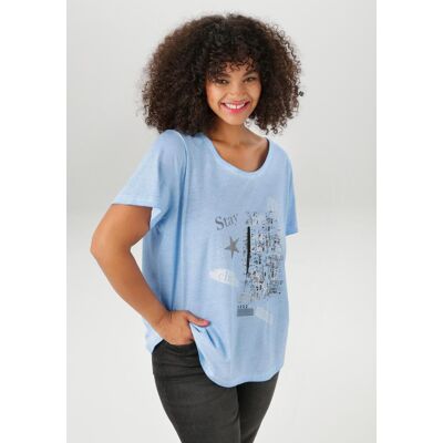 T-Shirt ANISTON PLUS, Damen, Gr. 52, blau (hellblau), Jersey, Obermaterial: 100% Baumwolle, bedruckt, unifarben, figurumspielend hüftbedeckend, Rundhals, normaler Saum, Shirts T-Shirt, mit edlem Druckmotiv T-Shirt ANISTON PLUS, Damen, Gr. 52, blau (hellblau), Jersey, Obermaterial: 100% Baumwolle, bedruckt, unifarben, figurumspielend hüftbedeckend, Rundhals, normaler Saum, Shirts T-Shirt, mit edlem Druckmotiv