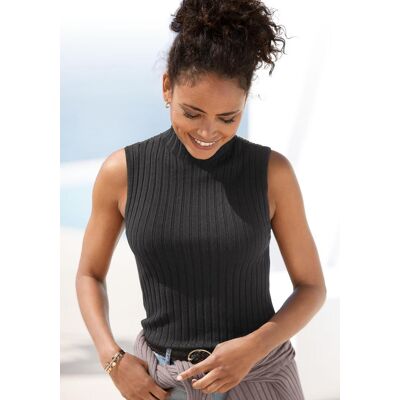 Stricktop LASCANA, Damen, Gr. 40/42, schwarz, Rippstrick, Obermaterial: 70% Viskose, 30% Polyamid, unifarben, figurbetont hüftlang, hoch geschlossener Ausschnitt, Tops Stricktop, aus weichem Rippstrick mit Stehkragen, modisch Stricktop LASCANA, Damen, Gr. 40/42, schwarz, Rippstrick, Obermaterial: 70% Viskose, 30% Polyamid, unifarben, figurbetont hüftlang, hoch geschlossener Ausschnitt, Tops Stricktop, aus weichem Rippstrick mit Stehkragen, modisch