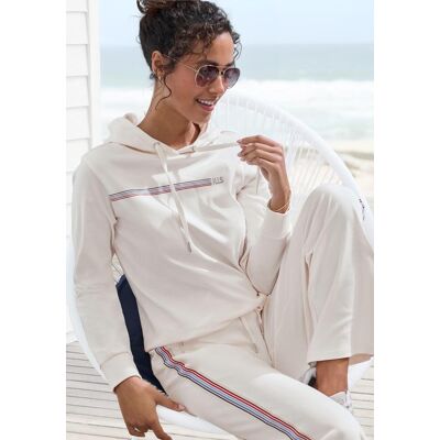 H.I.S. Hoodie H.I.S, Damen, Gr. 48/50, beige (ecru), Interlock, Obermaterial: 60% Baumwolle, 40% Polyester, bedruckt, unifarben, Basic, bequem hüftlang, ohne Ausschnitt, Rippbündchen, Sweatshirts Hoodie, mit Streifenprint, Loungewear H.I.S. Hoodie H.I.S, Damen, Gr. 48/50, beige (ecru), Interlock, Obermaterial: 60% Baumwolle, 40% Polyester, bedruckt, unifarben, Basic, bequem hüftlang, ohne Ausschnitt, Rippbündchen, Sweatshirts Hoodie, mit Streifenprint, Loungewear
