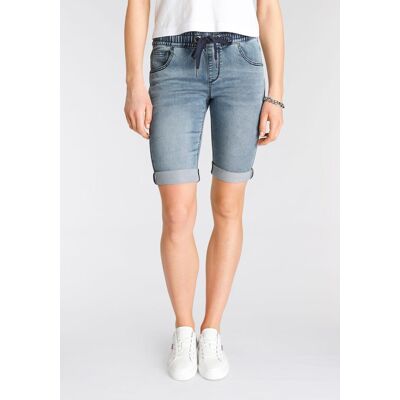 Jogg-Jeansbermudas ARIZONA, Damen, Gr. 36, N-Gr, blau (bleached), Obermaterial: 59% Baumwolle, 40% Polyester, 1% Elasthan, leichte Abriebeffekte, Basic, comfort fit kurz, Jeans Jogg-Jeansbermudas, hohe Leibhöhe, krempelbare Beinabschlüsse, Used-Look Jogg-Jeansbermudas ARIZONA, Damen, Gr. 36, N-Gr, blau (bleached), Obermaterial: 59% Baumwolle, 40% Polyester, 1% Elasthan, leichte Abriebeffekte, Basic, comfort fit kurz, Jeans Jogg-Jeansbermudas, hohe Leibhöhe, krempelbare Beinabschlüsse, Used-Look