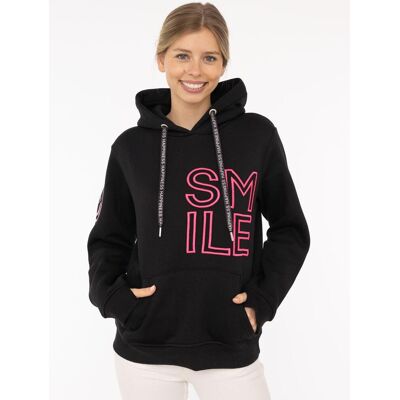 Hoodie ZWILLINGSHERZ "Alissa 2.0", Damen, Gr. M, schwarz, Sweatware, Obermaterial: 50% Baumwolle, 50% Polyester, bedruckt, unifarben, hüftbedeckend, ohne Ausschnitt, Rippbündchen, Sweatshirts Hoodie, mit SMILE Stickerei vorne und hinten Hoodie ZWILLINGSHERZ "Alissa 2.0", Damen, Gr. M, schwarz, Sweatware, Obermaterial: 50% Baumwolle, 50% Polyester, bedruckt, unifarben, hüftbedeckend, ohne Ausschnitt, Rippbündchen, Sweatshirts Hoodie, mit SMILE Stickerei vorne und hinten