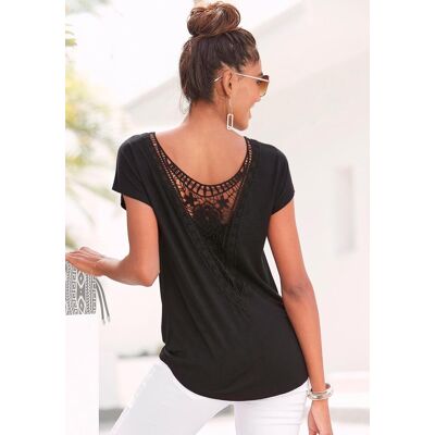 Strandshirt LASCANA, Damen, Gr. 40/42, schwarz, Jersey, Obermaterial: 95% Viskose, 5% Elasthan. Spitze: 100% Baumwolle, unifarben, figurumspielend hüftbedeckend, Rundhals, Shirts Strandshirt, mit Spitzeneinsatz, T-Shirt, lockere Passform, casual-chic Strandshirt LASCANA, Damen, Gr. 40/42, schwarz, Jersey, Obermaterial: 95% Viskose, 5% Elasthan. Spitze: 100% Baumwolle, unifarben, figurumspielend hüftbedeckend, Rundhals, Shirts Strandshirt, mit Spitzeneinsatz, T-Shirt, lockere Passform, casual-chic