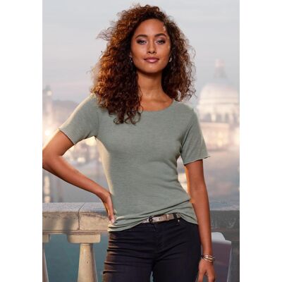Rundhalsshirt LASCANA "mit feiner Glitzereinfassung", Damen, Gr. 44/46, grün (lindgrün), Feinstrick, Obermaterial: 62% Polyester (REPREVE), 34% Viskose, 4% Elasthan, Glanzfaden, unifarben, bequem, tiefer Rundhals, Shirts Rundhalsshirt, aus weichem Viskose Rundhalsshirt LASCANA "mit feiner Glitzereinfassung", Damen, Gr. 44/46, grün (lindgrün), Feinstrick, Obermaterial: 62% Polyester (REPREVE), 34% Viskose, 4% Elasthan, Glanzfaden, unifarben, bequem, tiefer Rundhals, Shirts Rundhalsshirt, aus weichem Viskose