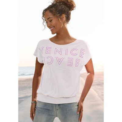 Rundhalsshirt VENICE BEACH, Damen, Gr. 48/50, weiß, flieder, Slub, Obermaterial: 65% Polyester, 35% Viskose, mehrfarbig, figurumspielend hüftlang, Rundhals, Shirts Rundhalsshirt, mit Logoprint, T-Shirt, sommerlich-sportlicher Look Rundhalsshirt VENICE BEACH, Damen, Gr. 48/50, weiß, flieder, Slub, Obermaterial: 65% Polyester, 35% Viskose, mehrfarbig, figurumspielend hüftlang, Rundhals, Shirts Rundhalsshirt, mit Logoprint, T-Shirt, sommerlich-sportlicher Look