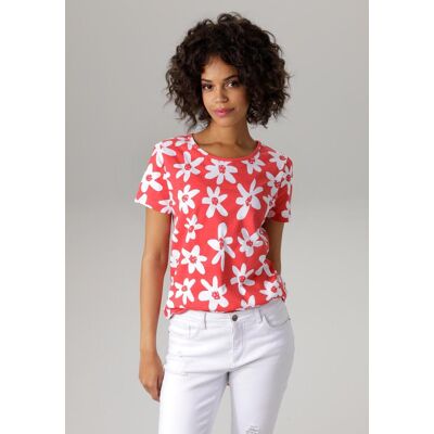 T-Shirt ANISTON CASUAL, Damen, Gr. 48, rot (rot, weiß), Single Jersey, Obermaterial: 100% Baumwolle, bedruckt, geblümt, figurumspielend hüftbedeckend, Rundhals, Shirts T-Shirt, allover mit bunten Blüten bedruckt T-Shirt ANISTON CASUAL, Damen, Gr. 48, rot (rot, weiß), Single Jersey, Obermaterial: 100% Baumwolle, bedruckt, geblümt, figurumspielend hüftbedeckend, Rundhals, Shirts T-Shirt, allover mit bunten Blüten bedruckt