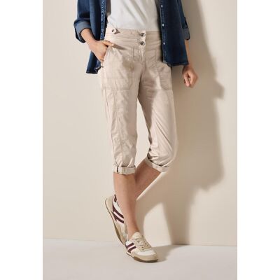 Caprihose CECIL "Style New York", Damen, Gr. 31, N-Gr, beige (boulder beige), Web, Obermaterial: 98% Baumwolle, 2% Elasthan, unifarben, normal kniebedeckend, Hosen Caprihose, Sommerhose mit Knopfdetails am Bund Caprihose CECIL "Style New York", Damen, Gr. 31, N-Gr, beige (boulder beige), Web, Obermaterial: 98% Baumwolle, 2% Elasthan, unifarben, normal kniebedeckend, Hosen Caprihose, Sommerhose mit Knopfdetails am Bund