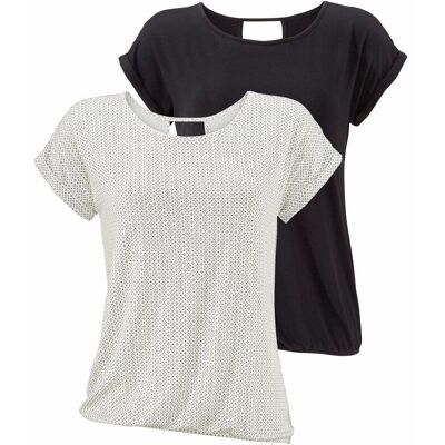Kurzarmshirt LASCANA "mit modischem Cut-Out", Damen, Gr. 36/38, schwarz-weiss (sanftes weiß, gemustert, schwarz), Single Jersey, Obermaterial: 95% Viskose (LENZING™ ECOVERO™), 5% Elasthan, gemustert, unifarben, bequem normal, Rundhals, Shirts Kurzarmshirt Kurzarmshirt LASCANA "mit modischem Cut-Out", Damen, Gr. 36/38, schwarz-weiss (sanftes weiß, gemustert, schwarz), Single Jersey, Obermaterial: 95% Viskose (LENZING™ ECOVERO™), 5% Elasthan, gemustert, unifarben, bequem normal, Rundhals, Shirts Kurzarmshirt