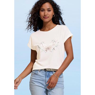T-Shirt VIVANCE "mit glänzendem Frontprint", Damen, Gr. 44/46, creme, Single Jersey, Obermaterial: 50% Baumwolle, 50% Modal (TENCEL™), bedruckt, Basic, Rundhals, Shirts T-Shirt, aus angenehmer Baumwoll-Modal-Qualität T-Shirt VIVANCE "mit glänzendem Frontprint", Damen, Gr. 44/46, creme, Single Jersey, Obermaterial: 50% Baumwolle, 50% Modal (TENCEL™), bedruckt, Basic, Rundhals, Shirts T-Shirt, aus angenehmer Baumwoll-Modal-Qualität