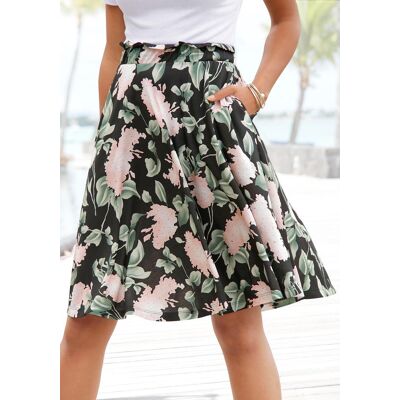 Sommerrock BUFFALO, Damen, Gr. 44, bunt (schwarz, rosa, bedruckt), Jersey, Obermaterial: 100% Viskose, bedruckt, figurumspielend kniefrei, Röcke Sommerrock, mit Paperbag-Bund im Blumenprint, Midirock, mittellang Sommerrock BUFFALO, Damen, Gr. 44, bunt (schwarz, rosa, bedruckt), Jersey, Obermaterial: 100% Viskose, bedruckt, figurumspielend kniefrei, Röcke Sommerrock, mit Paperbag-Bund im Blumenprint, Midirock, mittellang