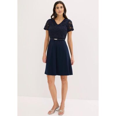 Minikleid BONPRIX, Damen, Gr. 38, N-Gr, blau (dunkelblau (länge: regulär)), Obermaterial: 95% Polyester, 5% Elasthan. Futter: 100% Polyester. Spitze: 70% Baumwolle, 30% Polyester, festlich, ausgestellt, Kleider Minikleid, festlicher Stil, mit kurzem Arm, Minikleid BONPRIX, Damen, Gr. 38, N-Gr, blau (dunkelblau (länge: regulär)), Obermaterial: 95% Polyester, 5% Elasthan. Futter: 100% Polyester. Spitze: 70% Baumwolle, 30% Polyester, festlich, ausgestellt, Kleider Minikleid, festlicher Stil, mit kurzem Arm,