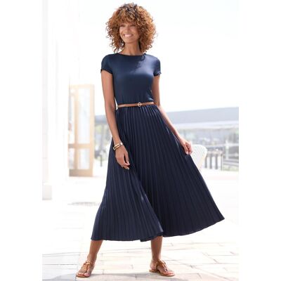 Midikleid LASCANA "mit Plisseerockteil, bügelfreie Qualität", Damen, Gr. 36, N-Gr, blau (navy), Web, Obermaterial: 100% Polyester. Obermaterial 2: 100% Polyester, unifarben, figurumspielend Midi, Rundhals, Kleider Midikleid, elegantes Sommerkleid, Festkle Midikleid LASCANA "mit Plisseerockteil, bügelfreie Qualität", Damen, Gr. 36, N-Gr, blau (navy), Web, Obermaterial: 100% Polyester. Obermaterial 2: 100% Polyester, unifarben, figurumspielend Midi, Rundhals, Kleider Midikleid, elegantes Sommerkleid, Festkle