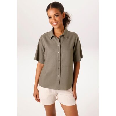 Kurzarmbluse ANISTON CASUAL, Damen, Gr. 36, grün (schlamm), Web;Leinenmischung, Obermaterial: 55% Leinen, 45% Viskose, unifarben, figurumspielend hüftlang, Blusen Kurzarmbluse, mit Leinen Kurzarmbluse ANISTON CASUAL, Damen, Gr. 36, grün (schlamm), Web;Leinenmischung, Obermaterial: 55% Leinen, 45% Viskose, unifarben, figurumspielend hüftlang, Blusen Kurzarmbluse, mit Leinen