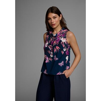 Blusentop LAURA SCOTT "in verschiedenen Designs, modischer Schalkragen", Damen, Gr. 46, blau (marine, geblümt), Web, Obermaterial: 97% Polyester, 3% Elasthan, bedruckt, geblümt, gemustert, figurumspielend hüftlang, Blusen Blusentop, mit Elastikbund, figur Blusentop LAURA SCOTT "in verschiedenen Designs, modischer Schalkragen", Damen, Gr. 46, blau (marine, geblümt), Web, Obermaterial: 97% Polyester, 3% Elasthan, bedruckt, geblümt, gemustert, figurumspielend hüftlang, Blusen Blusentop, mit Elastikbund, figur
