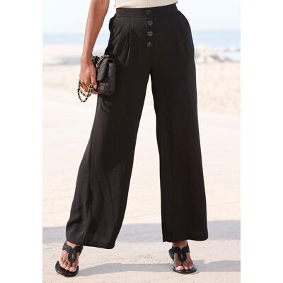 Palazzohose LASCANA "für den Sommer aus gekreppter Webware", Damen, Gr. 42, N-Gr, schwarz, Stoff, Obermaterial: 100% Polyester, unifarben, figurumspielend lang, Hosen Palazzohose, mit Zierknöpfen und bequemen Bund, luftig-leichte Stoffhose Palazzohose LASCANA "für den Sommer aus gekreppter Webware", Damen, Gr. 42, N-Gr, schwarz, Stoff, Obermaterial: 100% Polyester, unifarben, figurumspielend lang, Hosen Palazzohose, mit Zierknöpfen und bequemen Bund, luftig-leichte Stoffhose