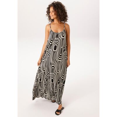 Sommerkleid ANISTON CASUAL, Damen, Gr. 44, N-Gr, schwarz-weiss (schwarz, wollweiß), Single Jersey, Obermaterial: 95% Viskose, 5% Elasthan, bedruckt, gemustert, lässig geschnitten knöchelfrei, Rundhals, Kleider Sommerkleid, mit geflochtenen Spagetti-Träger Sommerkleid ANISTON CASUAL, Damen, Gr. 44, N-Gr, schwarz-weiss (schwarz, wollweiß), Single Jersey, Obermaterial: 95% Viskose, 5% Elasthan, bedruckt, gemustert, lässig geschnitten knöchelfrei, Rundhals, Kleider Sommerkleid, mit geflochtenen Spagetti-Träger