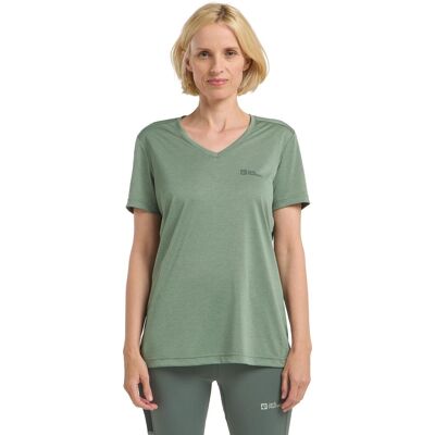 T-Shirt JACK WOLFSKIN "0", Damen, Gr. XS, grün (eucalyptus), Obermaterial: 100% Polyester, normal, V-Ausschnitt, Shirts T-Shirt T-Shirt JACK WOLFSKIN "0", Damen, Gr. XS, grün (eucalyptus), Obermaterial: 100% Polyester, normal, V-Ausschnitt, Shirts T-Shirt