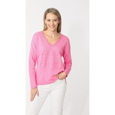 Sweatshirt ZWILLINGSHERZ, Damen, Gr. S/M, rosa, Sweatware, Obermaterial: 70% Baumwolle, 30% Polyester, unifarben, normal hüftlang, V-Ausschnitt, Sweatshirts Sweatshirt, ausgefranster V-Ausschnitt, Vintage Look, Langarm Sweatshirt ZWILLINGSHERZ, Damen, Gr. S/M, rosa, Sweatware, Obermaterial: 70% Baumwolle, 30% Polyester, unifarben, normal hüftlang, V-Ausschnitt, Sweatshirts Sweatshirt, ausgefranster V-Ausschnitt, Vintage Look, Langarm