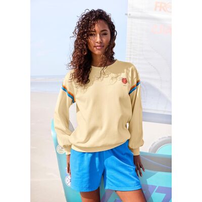 Sweatshirt BENCH. LOUNGEWEAR, Damen, Gr. 36/38, hellgelb, Sweatware, Obermaterial: 60% Baumwolle, 40% Polyester, bedruckt, unifarben, bequem hüftlang, Rundhals, weit Rippbündchen, Sweatshirts Sweatshirt, mit modischen Druck Details, Loungewear Sweatshirt BENCH. LOUNGEWEAR, Damen, Gr. 36/38, hellgelb, Sweatware, Obermaterial: 60% Baumwolle, 40% Polyester, bedruckt, unifarben, bequem hüftlang, Rundhals, weit Rippbündchen, Sweatshirts Sweatshirt, mit modischen Druck Details, Loungewear