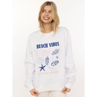 Hoodie ZWILLINGSHERZ "Beach Vibes Club", Damen, Gr. L/XL, weiss (weiß), Sweatware, Obermaterial: 50% Baumwolle, 50% Polyester, Sweatshirts Hoodie, Rundhals, Muschel Print, Maritimer Look Hoodie ZWILLINGSHERZ "Beach Vibes Club", Damen, Gr. L/XL, weiss (weiß), Sweatware, Obermaterial: 50% Baumwolle, 50% Polyester, Sweatshirts Hoodie, Rundhals, Muschel Print, Maritimer Look