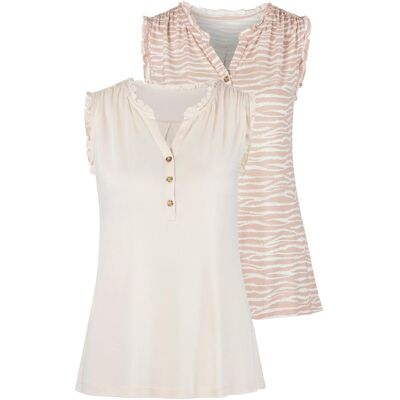 Rüschentop LASCANA "mit kurzer Knopfleiste", Damen, Gr. 36/38, rosa (rosé, bedruckt, beige, uni), Obermaterial: 76% Viskose (LENZING™ ECOVERO™), 24% Polyester, unifarben, figurumspielend, V-Ausschnitt, Tops Rüschentop, Sommertops aus luftiger Viskose-Qual Rüschentop LASCANA "mit kurzer Knopfleiste", Damen, Gr. 36/38, rosa (rosé, bedruckt, beige, uni), Obermaterial: 76% Viskose (LENZING™ ECOVERO™), 24% Polyester, unifarben, figurumspielend, V-Ausschnitt, Tops Rüschentop, Sommertops aus luftiger Viskose-Qual