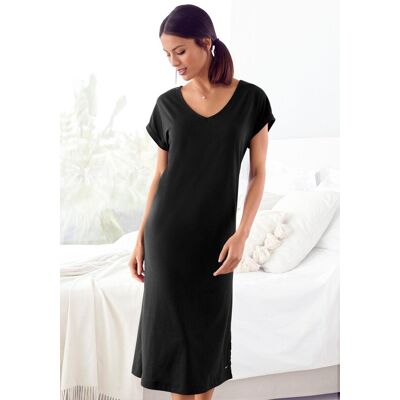 Nachthemd LASCANA, Damen, Gr. 44/46, N-Gr, schwarz, Single Jersey, Obermaterial: 50% Baumwolle, 50% Viskose, unifarben, bequem Midi, V-Ausschnitt, angeschnitten,mit Aufschlag, Kleider Nachthemd, mit Seitenschlitzen Nachthemd LASCANA, Damen, Gr. 44/46, N-Gr, schwarz, Single Jersey, Obermaterial: 50% Baumwolle, 50% Viskose, unifarben, bequem Midi, V-Ausschnitt, angeschnitten,mit Aufschlag, Kleider Nachthemd, mit Seitenschlitzen