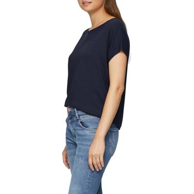 T-Shirt S.OLIVER, Damen, Gr. 44, blau (navy), Jersey, Obermaterial: 95% Viskose, 5% Elasthan, unifarben, regular fit taillenbedeckt, Rundhals, Shirts T-Shirt, mit Markenlabel T-Shirt S.OLIVER, Damen, Gr. 44, blau (navy), Jersey, Obermaterial: 95% Viskose, 5% Elasthan, unifarben, regular fit taillenbedeckt, Rundhals, Shirts T-Shirt, mit Markenlabel