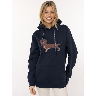 Hoodie ZWILLINGSHERZ "Dackel", Damen, Gr. S/M, marine, Sweatware, Obermaterial: 50% Baumwolle, 50% Polyester, unifarben, comfort fit hüftbedeckend, ohne Ausschnitt, angesetztes Bündchen, Sweatshirts Hoodie, Stickerei vorne, weiche Fleece Innenseite, bedru Hoodie ZWILLINGSHERZ "Dackel", Damen, Gr. S/M, marine, Sweatware, Obermaterial: 50% Baumwolle, 50% Polyester, unifarben, comfort fit hüftbedeckend, ohne Ausschnitt, angesetztes Bündchen, Sweatshirts Hoodie, Stickerei vorne, weiche Fleece Innenseite, bedru