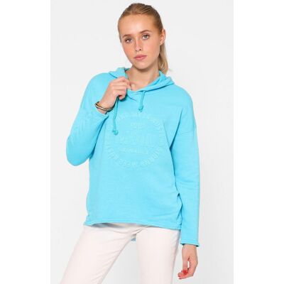 Hoodie ZWILLINGSHERZ "Moin", Damen, Gr. S/M, blau (türkis), Sweatware, Obermaterial: 70% Baumwolle, 30% Polyacryl, unifarben, comfort fit hüftlang, hoch geschlossener Ausschnitt, Sweatshirts Hoodie, Kapuze, Kordelzug, Langarm, maritimer Schriftzug Hoodie ZWILLINGSHERZ "Moin", Damen, Gr. S/M, blau (türkis), Sweatware, Obermaterial: 70% Baumwolle, 30% Polyacryl, unifarben, comfort fit hüftlang, hoch geschlossener Ausschnitt, Sweatshirts Hoodie, Kapuze, Kordelzug, Langarm, maritimer Schriftzug