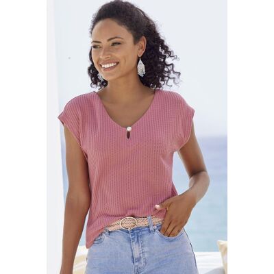 Kurzarmshirt LASCANA "mit Zierperle", Damen, Gr. 44/46, transparent (beere, navy), Piqué, Obermaterial: 69% Polyester (REPREVE), 28% Viskose, 3% Elasthan, unifarben, bequem normal, Rundhals, angeschnitten normaler Saum, Shirts Kurzarmshirt, Sommershirts a Kurzarmshirt LASCANA "mit Zierperle", Damen, Gr. 44/46, transparent (beere, navy), Piqué, Obermaterial: 69% Polyester (REPREVE), 28% Viskose, 3% Elasthan, unifarben, bequem normal, Rundhals, angeschnitten normaler Saum, Shirts Kurzarmshirt, Sommershirts a