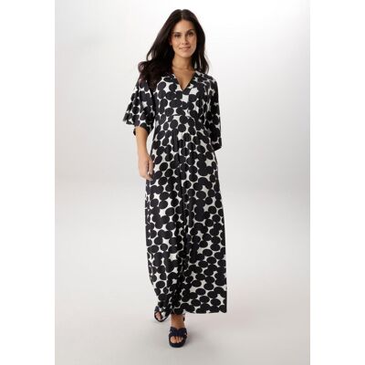 Maxikleid ANISTON SELECTED, Damen, Gr. 46, N-Gr, blau (marine, weiß), Single Jersey, Obermaterial: 95% Viskose, 5% Elasthan, bedruckt, gemustert, lässig geschnitten lang, V-Ausschnitt, weit, Kleider Maxikleid, mit weiten, 3/4-langen Ärmeln - NEUE KOLLKETI Maxikleid ANISTON SELECTED, Damen, Gr. 46, N-Gr, blau (marine, weiß), Single Jersey, Obermaterial: 95% Viskose, 5% Elasthan, bedruckt, gemustert, lässig geschnitten lang, V-Ausschnitt, weit, Kleider Maxikleid, mit weiten, 3/4-langen Ärmeln - NEUE KOLLKETI