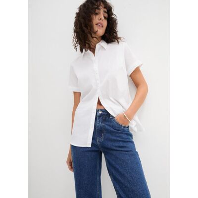 Kurzarmbluse BONPRIX "Stretch-Kurzarmbluse aus Baumwollmix", Damen, Gr. 38, weiss (weiß), Web, Obermaterial: 72% Baumwolle, 26% Polyamid, 2% Elasthan, unifarben, slim fit normal, gerader Abschluss, Blusen Kurzarmbluse, schmale Passform, mit Hemdblusenkrag Kurzarmbluse BONPRIX "Stretch-Kurzarmbluse aus Baumwollmix", Damen, Gr. 38, weiss (weiß), Web, Obermaterial: 72% Baumwolle, 26% Polyamid, 2% Elasthan, unifarben, slim fit normal, gerader Abschluss, Blusen Kurzarmbluse, schmale Passform, mit Hemdblusenkrag