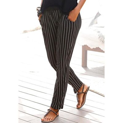 Strandhose BUFFALO "aus leicht fliessender Viskose", Damen, Gr. 42, N-Gr, schwarz-weiss (schwarz, weiß, gestreift), Jersey, Obermaterial: 100% Viskose, bedruckt, normal lang, Hosen Strandhose, mit Streifendruck, bequeme Schlupfhose, leichte Sommerhose, Je Strandhose BUFFALO "aus leicht fliessender Viskose", Damen, Gr. 42, N-Gr, schwarz-weiss (schwarz, weiß, gestreift), Jersey, Obermaterial: 100% Viskose, bedruckt, normal lang, Hosen Strandhose, mit Streifendruck, bequeme Schlupfhose, leichte Sommerhose, Je