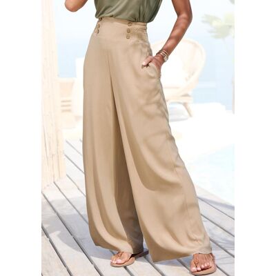 Palazzohose LASCANA "mit weitem Bein und Zierknöpfen", Damen, Gr. 46, N-Gr, beige (sand), Web, Obermaterial: 100% Viskose, unifarben, figurumspielend bodenlang, Hosen Palazzohose, mit Taschen, luftige Sommerhose aus Webware, Wide-Leg Palazzohose LASCANA "mit weitem Bein und Zierknöpfen", Damen, Gr. 46, N-Gr, beige (sand), Web, Obermaterial: 100% Viskose, unifarben, figurumspielend bodenlang, Hosen Palazzohose, mit Taschen, luftige Sommerhose aus Webware, Wide-Leg