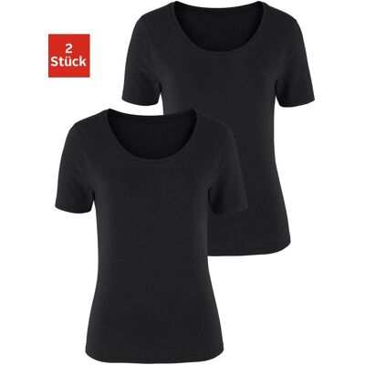 T-Shirt VIVANCE "aus elastischer Baumwoll-Qualität", Damen, Gr. 32/34, schwarz, Single Jersey, Obermaterial: 95% Baumwolle, 5% Elasthan, unifarben, Basic, bequem normal, tiefer Rundhals, Shirts T-Shirt, sommerliche T-Shirts T-Shirt VIVANCE "aus elastischer Baumwoll-Qualität", Damen, Gr. 32/34, schwarz, Single Jersey, Obermaterial: 95% Baumwolle, 5% Elasthan, unifarben, Basic, bequem normal, tiefer Rundhals, Shirts T-Shirt, sommerliche T-Shirts