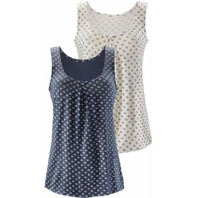 Trägertop LASCANA "mit Kellerfalte", Damen, Gr. 48/50, blau (rauchblau, creme), Obermaterial: 95% Viskose (LENZING™ ECOVERO™), 5% Elasthan, gemustert, figurumspielend, tiefer Rundhals, Tops Trägertop, aus luftiger Viskose-Qualität Trägertop LASCANA "mit Kellerfalte", Damen, Gr. 48/50, blau (rauchblau, creme), Obermaterial: 95% Viskose (LENZING™ ECOVERO™), 5% Elasthan, gemustert, figurumspielend, tiefer Rundhals, Tops Trägertop, aus luftiger Viskose-Qualität