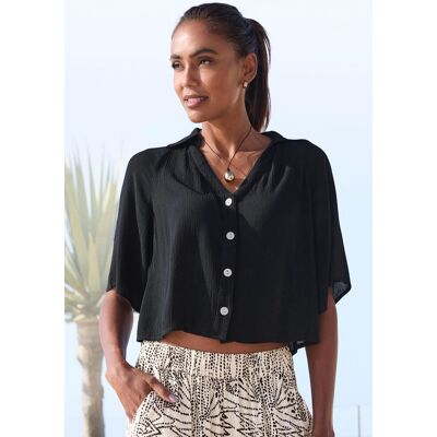 Kurzarmbluse BUFFALO, Damen, Gr. 40, schwarz, Crêpe, Obermaterial: 100% Viskose, unifarben, figurumspielend taillenbedeckt, V-Ausschnitt, Raglanärmel, Blusen Kurzarmbluse Kurzarmbluse BUFFALO, Damen, Gr. 40, schwarz, Crêpe, Obermaterial: 100% Viskose, unifarben, figurumspielend taillenbedeckt, V-Ausschnitt, Raglanärmel, Blusen Kurzarmbluse