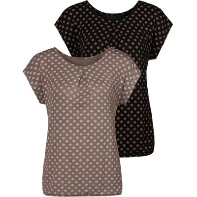 Kurzarmshirt LASCANA "mit Kellerfalte am Ausschnitt", Damen, Gr. 40/42, grau (taupe, schwarz), Single Jersey, Obermaterial: 95% Viskose (LENZING™ ECOVERO™), 5% Elasthan, bedruckt, figurumspielend normal, Rundhals, angeschnitten, Shirts Kurzarmshirt, Somme Kurzarmshirt LASCANA "mit Kellerfalte am Ausschnitt", Damen, Gr. 40/42, grau (taupe, schwarz), Single Jersey, Obermaterial: 95% Viskose (LENZING™ ECOVERO™), 5% Elasthan, bedruckt, figurumspielend normal, Rundhals, angeschnitten, Shirts Kurzarmshirt, Somme