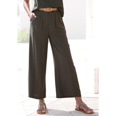 Bundfaltenhose LASCANA "aus leichtem Leinenmix mit weitem, luftigem Bein", Damen, Gr. 42, N-Gr, grün (khaki), Web, Obermaterial: 85% Viskose, 15% Leinen, unifarben, figurumspielend lang, Hosen Bundfaltenhose, mit Taschen und Knopfdetail, weites Bein, leic Bundfaltenhose LASCANA "aus leichtem Leinenmix mit weitem, luftigem Bein", Damen, Gr. 42, N-Gr, grün (khaki), Web, Obermaterial: 85% Viskose, 15% Leinen, unifarben, figurumspielend lang, Hosen Bundfaltenhose, mit Taschen und Knopfdetail, weites Bein, leic