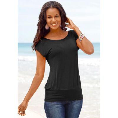 Longshirt LASCANA "mit breitem Bund", Damen, Gr. 44/46, schwarz, Obermaterial: 95% Viskose (LENZING™ ECOVERO™), 5% Elasthan, unifarben, figurumspielend lang, Rundhals, angeschnitten normaler Saum, Shirts Longshirt, aus luftigem Viskose-Stretch Longshirt LASCANA "mit breitem Bund", Damen, Gr. 44/46, schwarz, Obermaterial: 95% Viskose (LENZING™ ECOVERO™), 5% Elasthan, unifarben, figurumspielend lang, Rundhals, angeschnitten normaler Saum, Shirts Longshirt, aus luftigem Viskose-Stretch