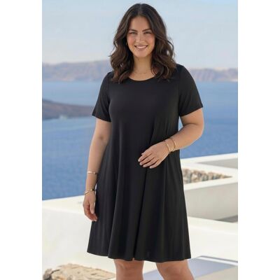 Jerseykleid LAURA SCOTT CURVE "Grosse Grössen", Damen, Gr. 54, N-Gr, schwarz, Single Jersey, Obermaterial: 95% Viskose, 5% Elasthan, unifarben, A-Linie knielang, Rundhals, Kleider Jerseykleid, aus Single Jersey, elastische Viskosemischung, knielange A-Lin Jerseykleid LAURA SCOTT CURVE "Grosse Grössen", Damen, Gr. 54, N-Gr, schwarz, Single Jersey, Obermaterial: 95% Viskose, 5% Elasthan, unifarben, A-Linie knielang, Rundhals, Kleider Jerseykleid, aus Single Jersey, elastische Viskosemischung, knielange A-Lin