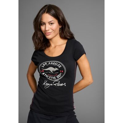 T-Shirt KANGAROOS, Damen, Gr. 36/38, schwarz, Rippware, Obermaterial: 100% Baumwolle, bedruckt, kontrastfarbene Details, sehr figurbetont hüftbedeckend, Rundhals, Shirts T-Shirt, Kurzarm, sehr figurbetont, im Vintage-Design, Rundhalsausschnitt T-Shirt KANGAROOS, Damen, Gr. 36/38, schwarz, Rippware, Obermaterial: 100% Baumwolle, bedruckt, kontrastfarbene Details, sehr figurbetont hüftbedeckend, Rundhals, Shirts T-Shirt, Kurzarm, sehr figurbetont, im Vintage-Design, Rundhalsausschnitt