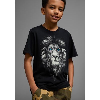 T-Shirt KIDSWORLD "Mit Löwenprint: LION WITH BLUE EYES", Jungen, Gr. 164/170, schwarz, Jersey, Obermaterial: 100% Baumwolle, bedruckt, Basic, Rundhals, Shirts T-Shirt, Kurzarm, Basic-Passform, mit trendigem Druck, Rundhalsausschnitt T-Shirt KIDSWORLD "Mit Löwenprint: LION WITH BLUE EYES", Jungen, Gr. 164/170, schwarz, Jersey, Obermaterial: 100% Baumwolle, bedruckt, Basic, Rundhals, Shirts T-Shirt, Kurzarm, Basic-Passform, mit trendigem Druck, Rundhalsausschnitt